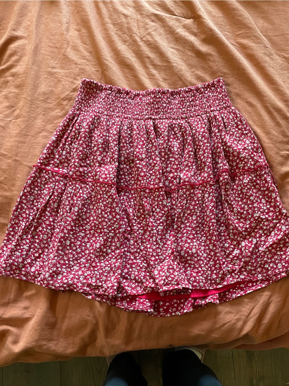 Hollister Red Smocked Waist Floral Top